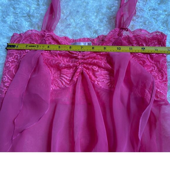 Vintage Victoria's Secret Babydoll Slip Dress Mini Hot Pink Sheer Fairy Y2K 90s - Picture 4 of 4
